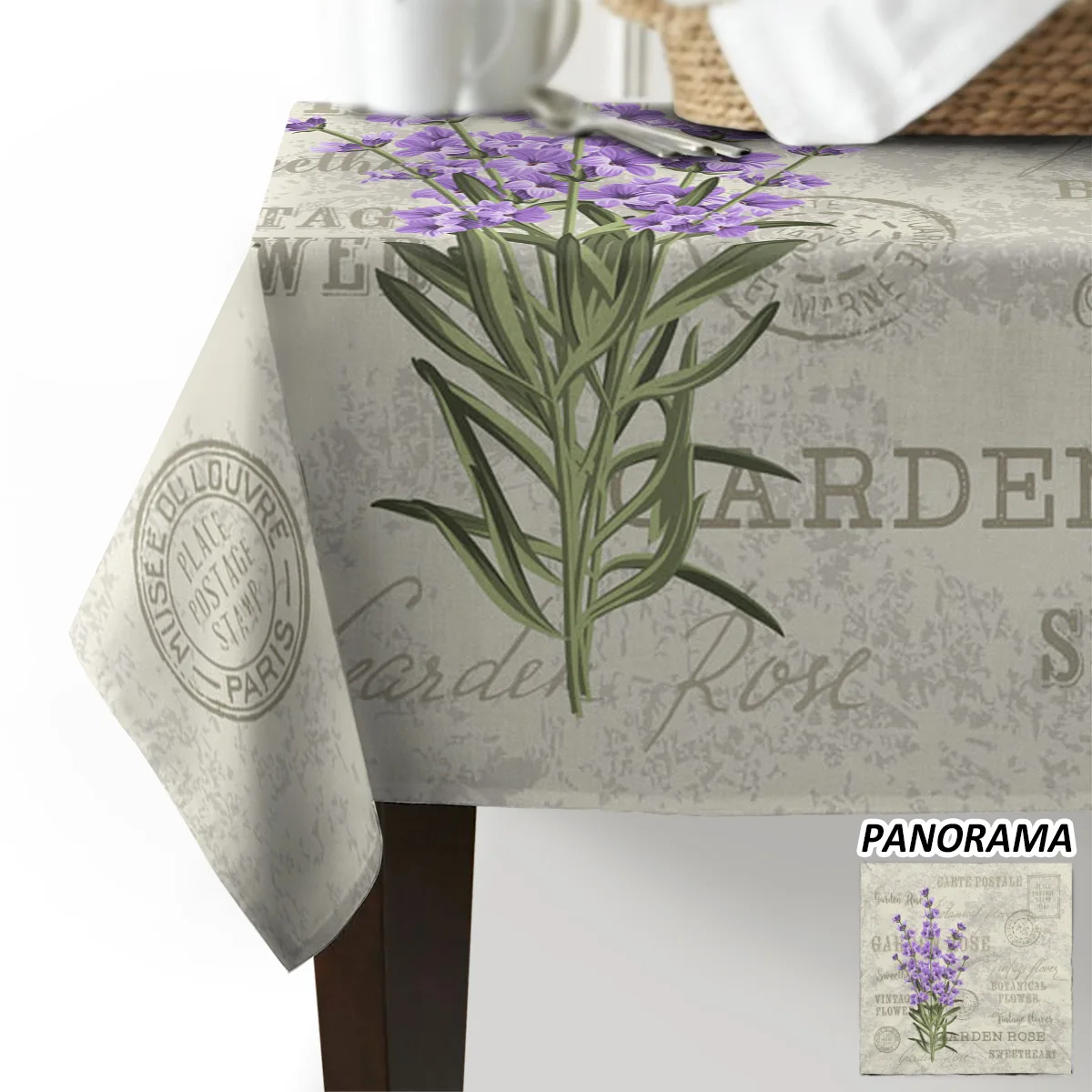 Обложка стула для столовой с лавандовыми фиолетовыми цветами и листьями в ретро-стиле на стол и стулья для кухонного стола.