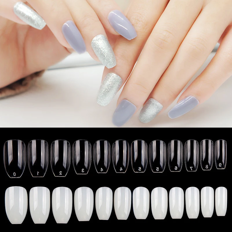 

600pcs Coffin Nails Short Ballerina Nail Tips Fake False Nails Nature Transparent Square Head French ABS Artificial Manicure New