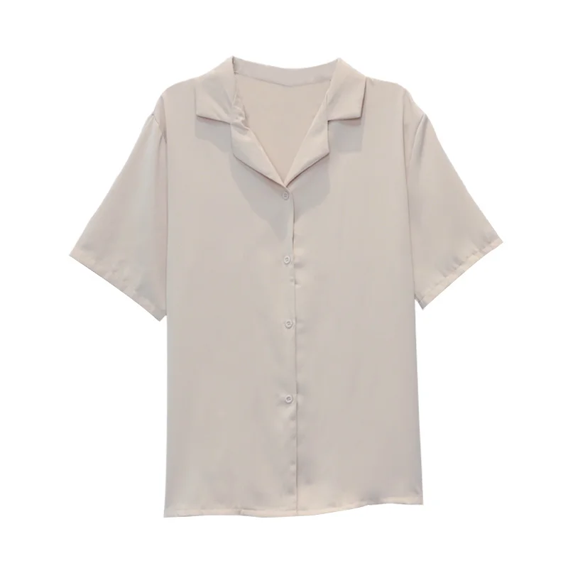 Женская шифоновая рубашка с коротким рукавом белая шикарная и воротником лето