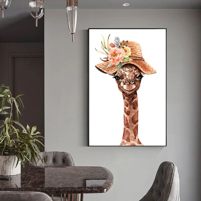 

Funny Cute Giraffe Poster Animal Family Love Canvas Paintings Interior Wall Art Simple Decor Pictures for Living Room