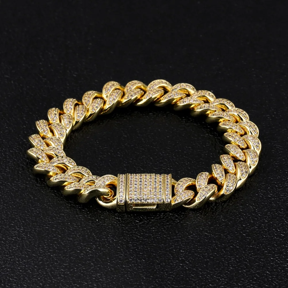 DNSCHIC хип-хоп Bling кубинский браслет 12 мм золото Iced Out кубинская цепь звено для мужчин s CZ Iced браслет для мужчин женщин хип-хоп ювелирные изделия
