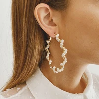 docona bohemian big circle twist pearl hoop earrings for women gold color metal vintage earings fashion wedding trendy jewelry