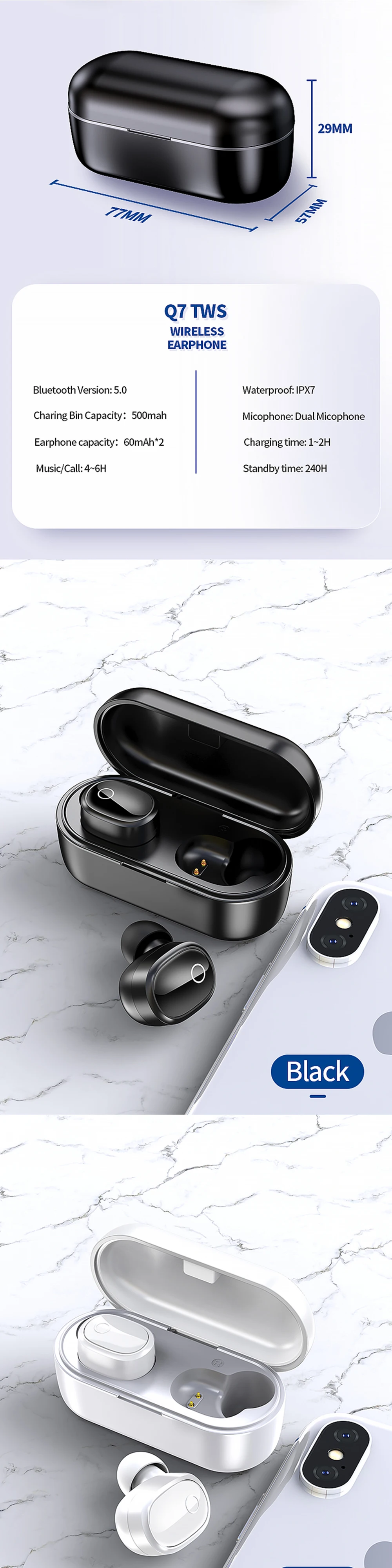 QCR Q7 TWS Bluetooth наушники 6D стерео беспроводные наушники HIFI Звук спортивные наушники громкой связи Игровые наушники с микрофоном