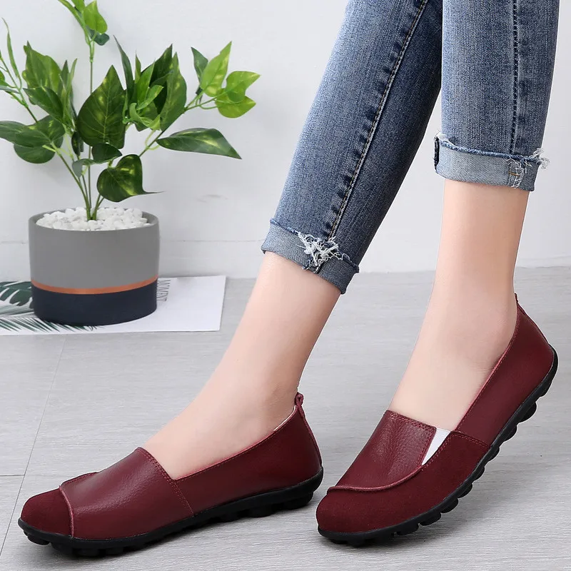 dobeyping 2020 New Flexible Woman Loafers Moccasin Women's Flats Genuine Leather Female Shoes Slip On Ladies Shoe Big Size 35-44