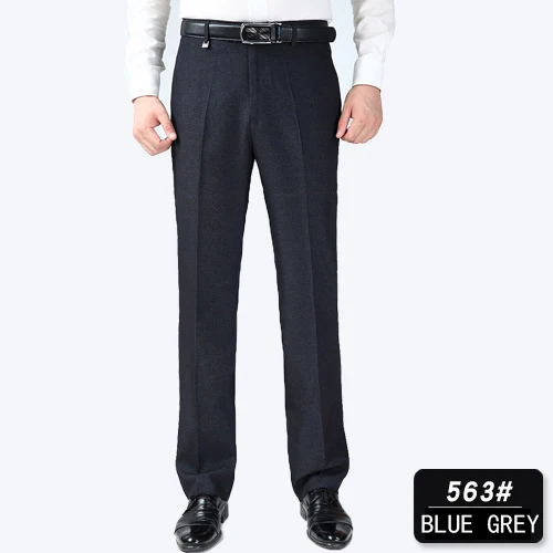 563 blue grey Осень зима мужские прямые брюки костюм Homme платье брюки толстые мужские брюки для официального костюма свободные мужские брюки среднего возраста - Цвет: 563 blue grey
