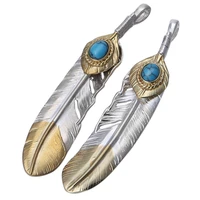 national standard s925 sterling silver jewelry vintage thai silver mens turquoise feather sweater pendant