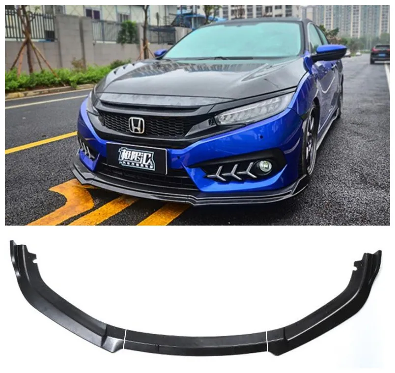

3Pcs/1set ABS Car Bumper Front Lip Protector Fits For HONDA CIVIC 2016 2017 2018 2019 Years