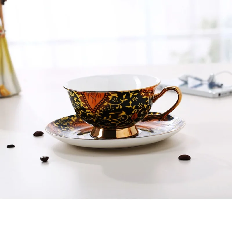 

European style gold inlaid ceramic coffee milk tea set cups and saucers coffee shop office family daily use couple gifts
