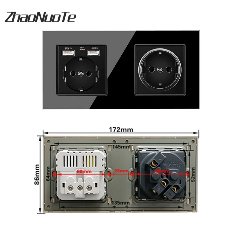 Настенная электрическая розетка со стеклянной панелью немецкая Европейская с