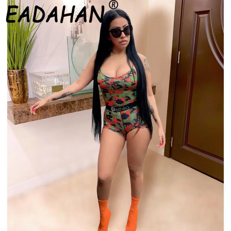 

Eadahan 2021 Summer Season New Fashion Women's Camouflage Suspenders Sexy Casual Sports Short Jumpsuit