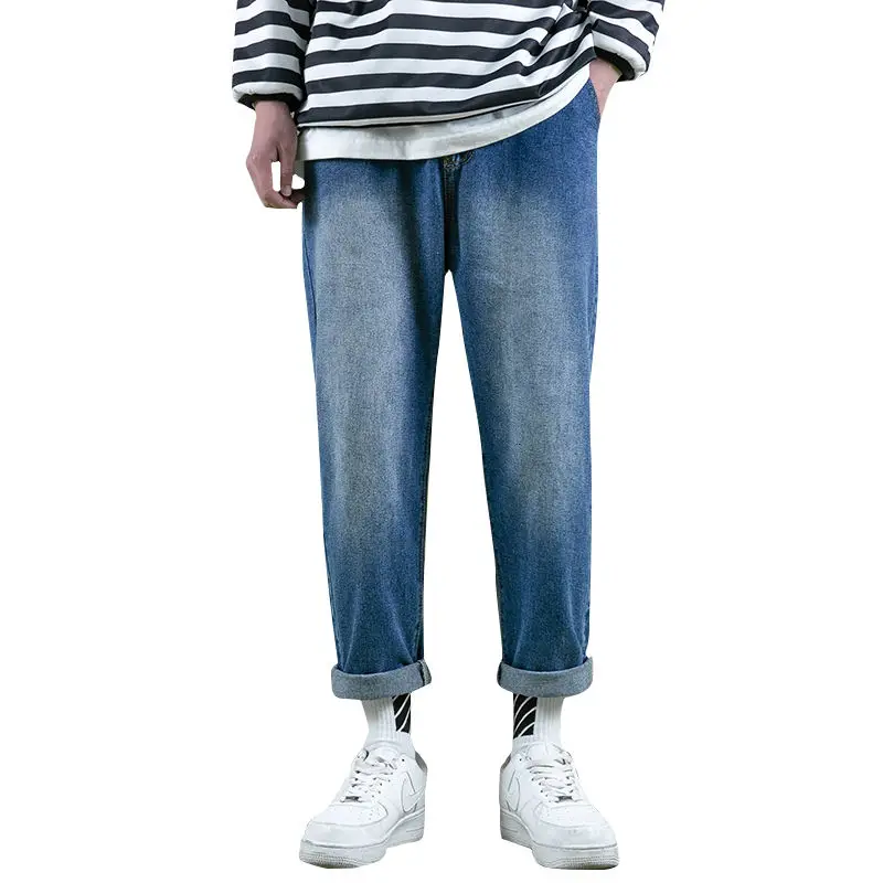 

Spring Summer Drawstring Jeans Men's Fashion Retro Casual Jeans Men Streetwear Korean Loose Hip-hop Straight Denim Trousers Mens