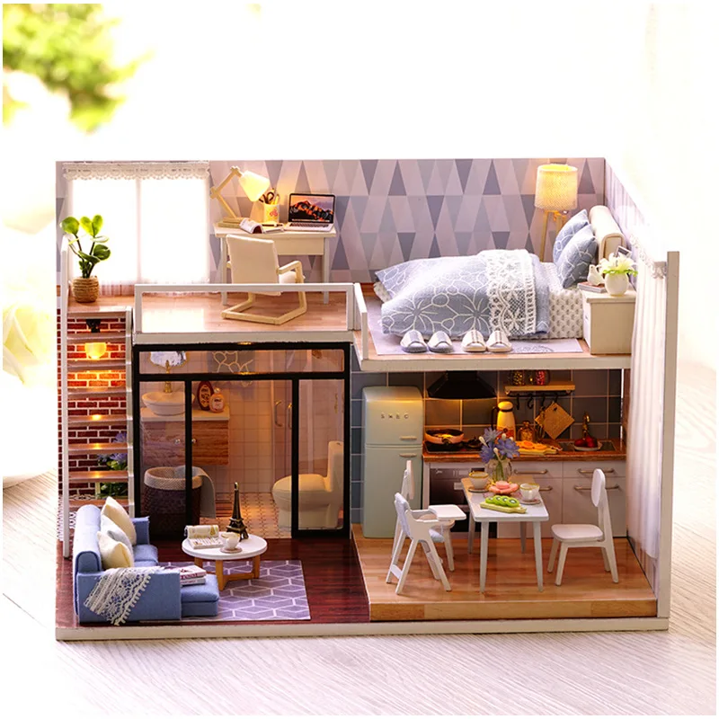 Кукольный дом CuteRoom Blue Time миниатюрный с мебелью музыкальсветильник миниатюрная