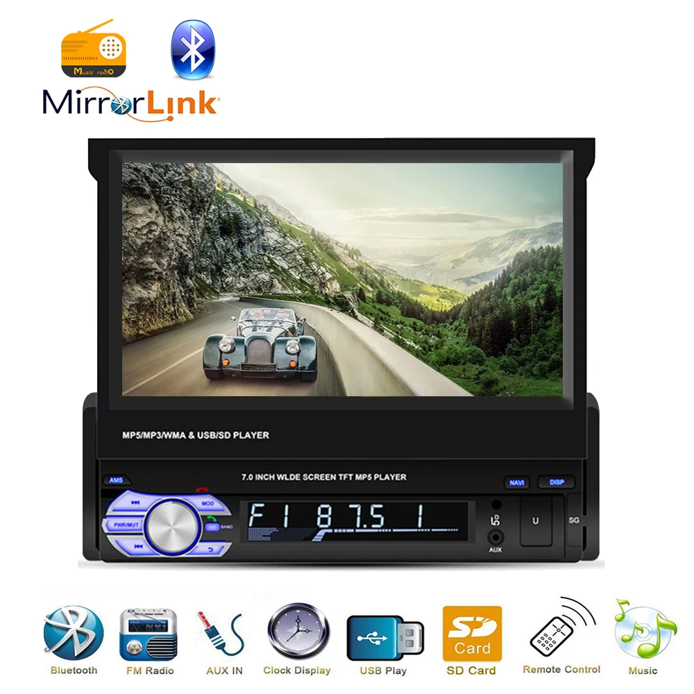 Автомагнитола 7 дюймов автомобильный MP5 плеер с выдвижным сенсорным экраном Bluetooth