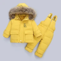 children snowsuit winter baby duck down jacket jumpsuit parka real fur hooded boy overalls warm kids coat baby girl clothing set