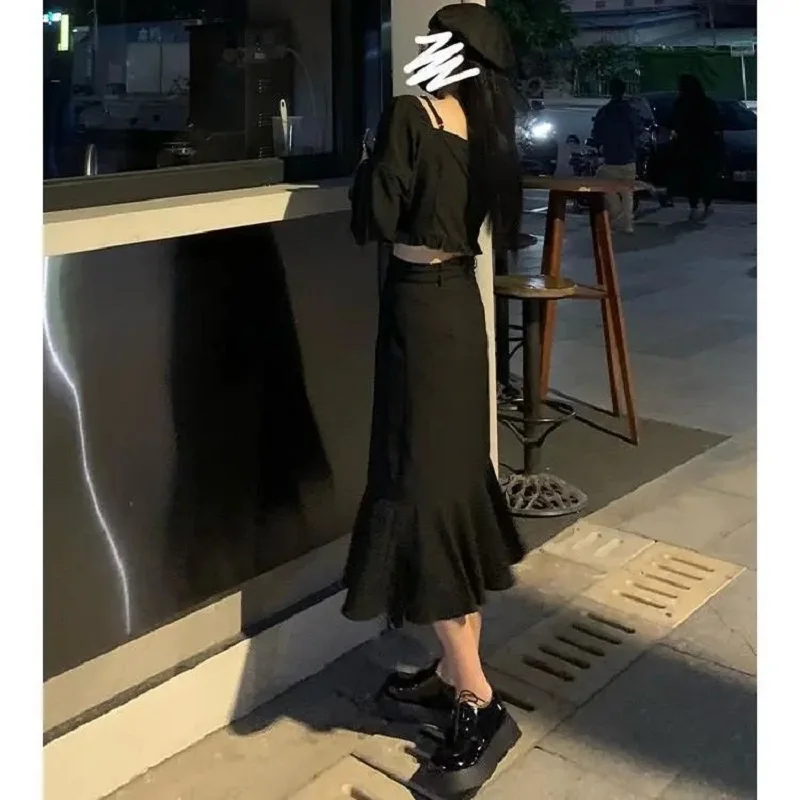 

Женская винтажная юбка с поясом, повседневная черная юбка в стиле панк, y2k