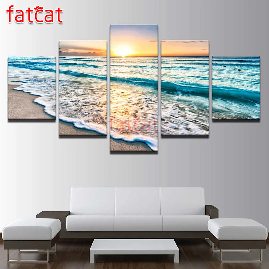 

FATCAT Calm sea 5 шт. Diy Алмазная картина полностью квадратная Круглая Мозаика вышивка продажа закат пейзаж украшение дома AE2461