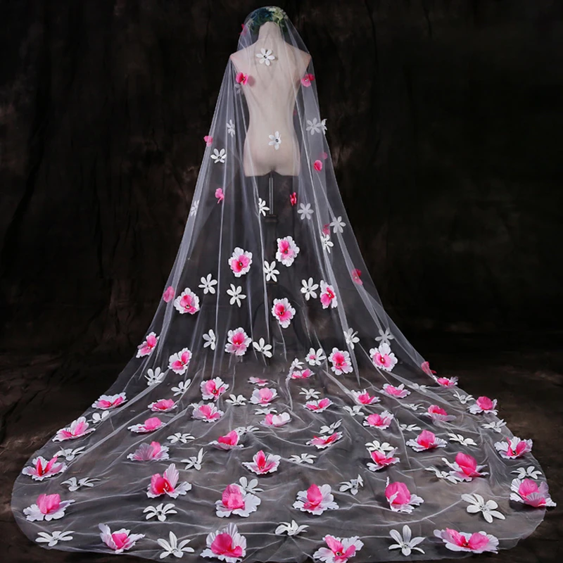 

2021 New 3 Meter Long Face Cover Wedding Veil White Ivory Flower Bridal Accesorios Para Cabeza de novia для взрослых18 для двоих