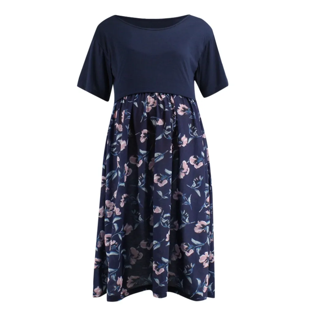 Летнее женское платье для беременных с коротким рукавом и цветочным принтом