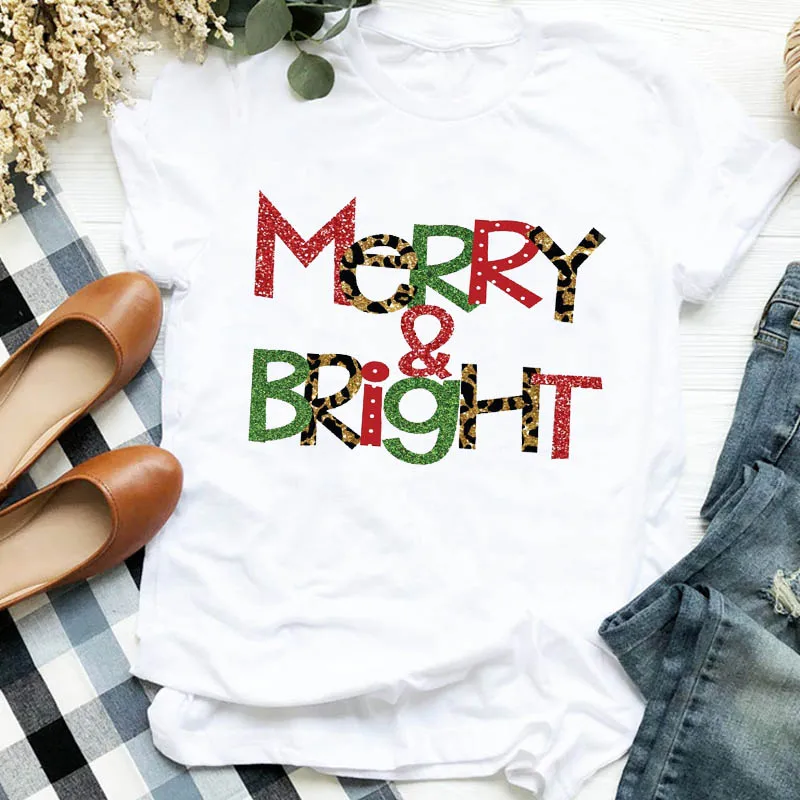 Женская милая Новогодняя футболка с буквенным принтом 90s Осень зима Рождеством