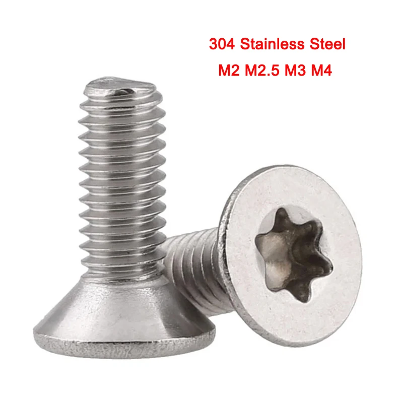 

50Pcs 304 Stainless Steel Flat Screws GB2673 Countersunk Head Plum Six Stars Plum Anti-theft Screws M2 M2.5 M3 M4