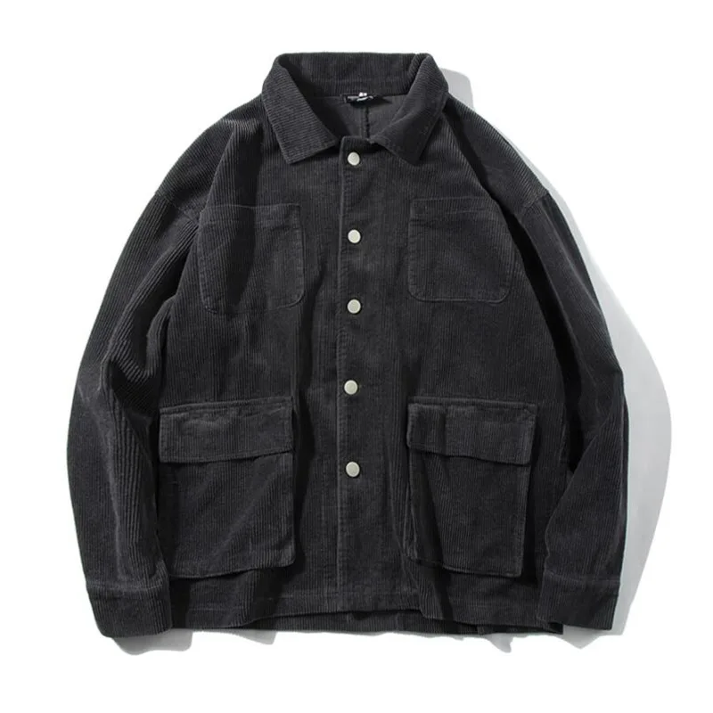 

Autumn Korean Corduroy Jacket Men's Fashion Solid Color Multi-pocket Pleated Jacket Men Streetwear Loose Couple Jacket M-XL