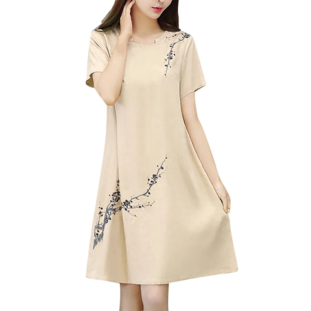 Женское элегантное винтажное Цветочное платье с круглым вырезом и коротким