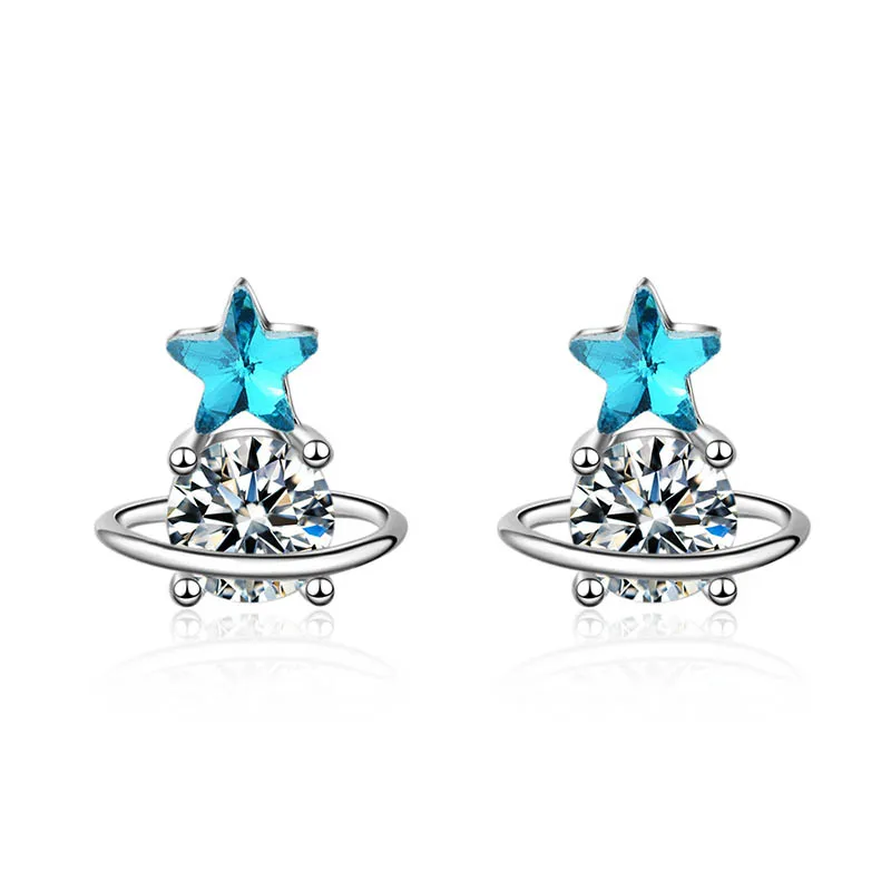 Синий Bague Ringen серьги, ювелирные изделия с голубыми кристаллами океана, маленькая звезда, серьги с кисточками для женщин, 925 пробы серебряные ювелирные изделия, лучший подарок - Цвет камня: Синий