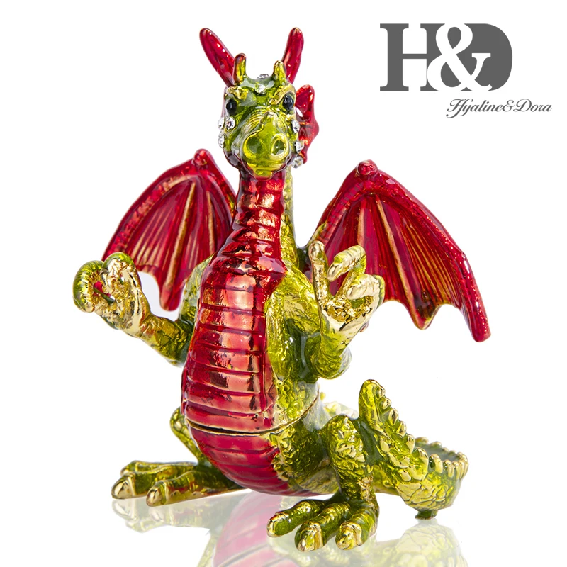 

H&D Hand-Painted Animal Figurine Alloy Metal Trinket Boxes Pterosaur Dinosaur Shaped Christmas Gift Home Decorative Ornament