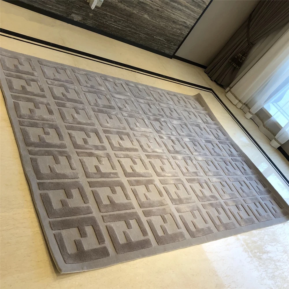 Новая Зеландия шерсть плюс шелк Серый Серебряный 3D F надписи, диван области гостиной ковер ручной резки, можно настроить размер/цвет