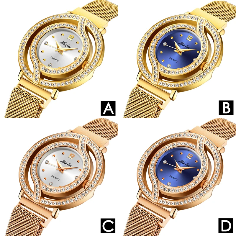 

Diamond Fashion Casual Women's Watches Stainless Steel Band Quartz Wristwatches For Women Round Watch