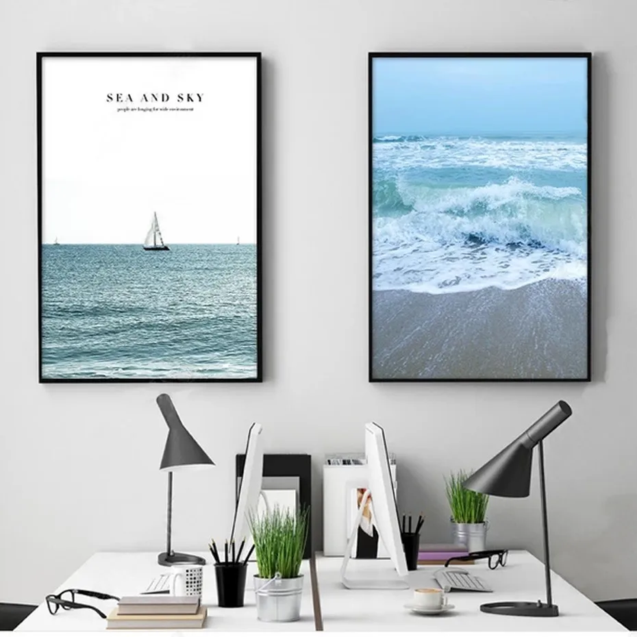 

Canvas Paintings Nordic Sea And Sky Beach Seascape Posters prints Wall Art Printings Pictures For Living Room Home Decoration