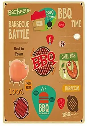

nonbrand Barbecue Grill Fish Fresh Meat Iron Painting Metal Plate Retro Tin Sign Vintage Bar Garden Wall Decor