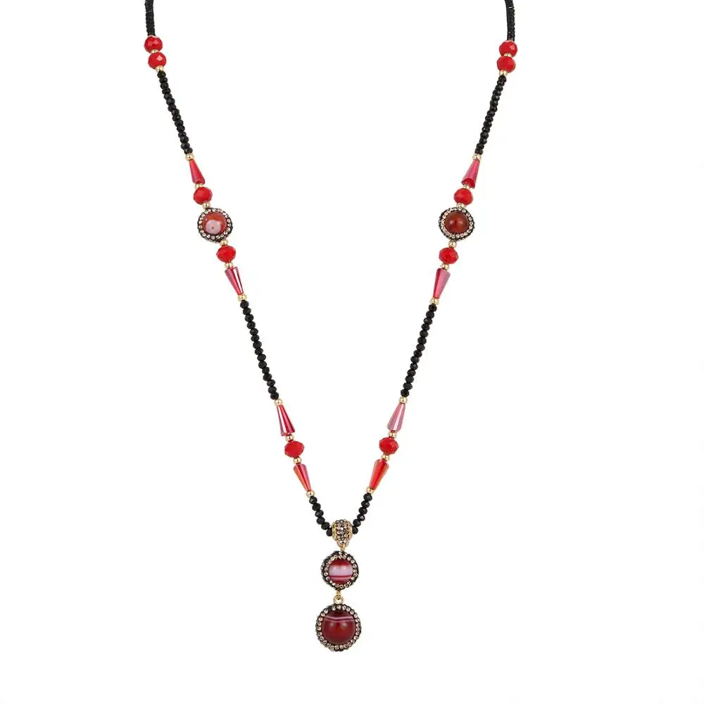 Женская Длинная цепочка с подвеской ожерелье ручной работы натуральным камнем