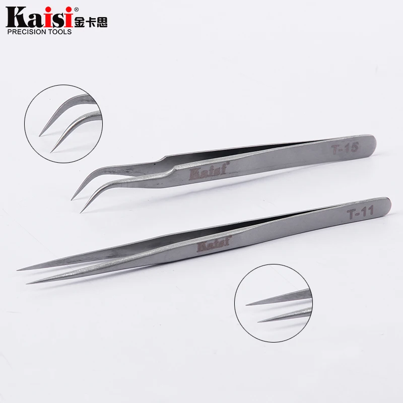 

Kaisi 2pcs Stainless Steel Tweezers Curved + Straight Eyelash Tweezers for Eyelash Extensions