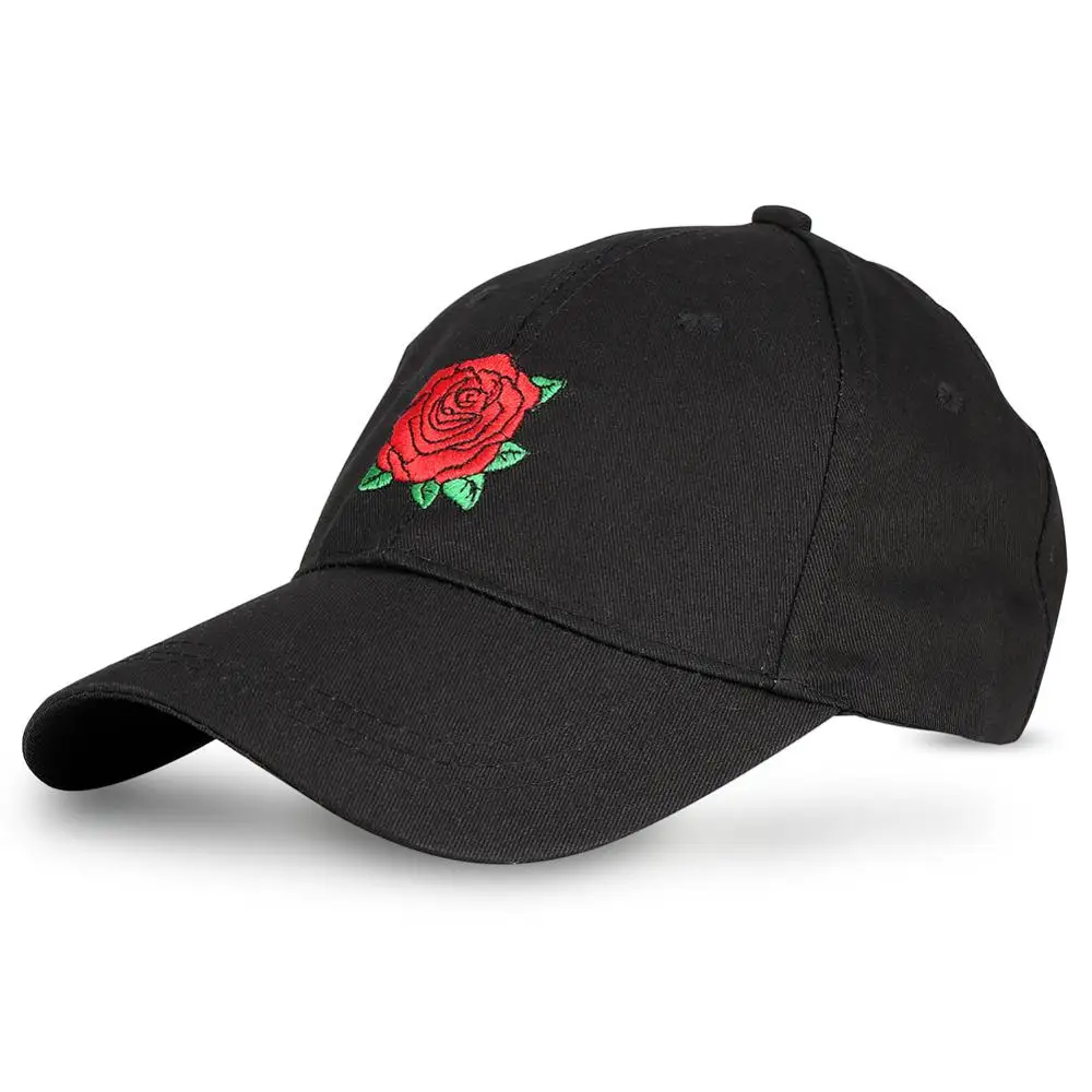 Черный Бейсбол Кепки Feminino с вышитой розой Кепка бейсболка мужские и женские