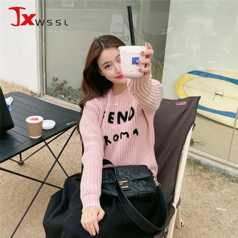 

Женский пуловер с буквенным принтом, демисезонный роскошный брендовый свитер с вышивкой, 2021