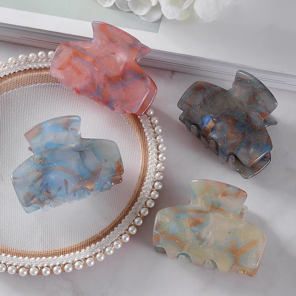 1 шт. желе Цвет Акриловые зажимы для волос Цветочный принт с золотым напылением