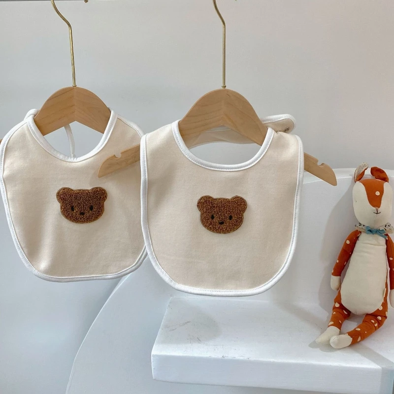 

Baby Bear Embroidered Feeding Bib Scarf Decoration Soft Cotton Newborn Saliva Towel Infants Burp Cloth Washcloth Shower