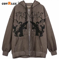 covrlge new hoodie angel print dark jacket coat women hip hop streetwear anime hoodies coat harajuku zipper male hoodies mww326