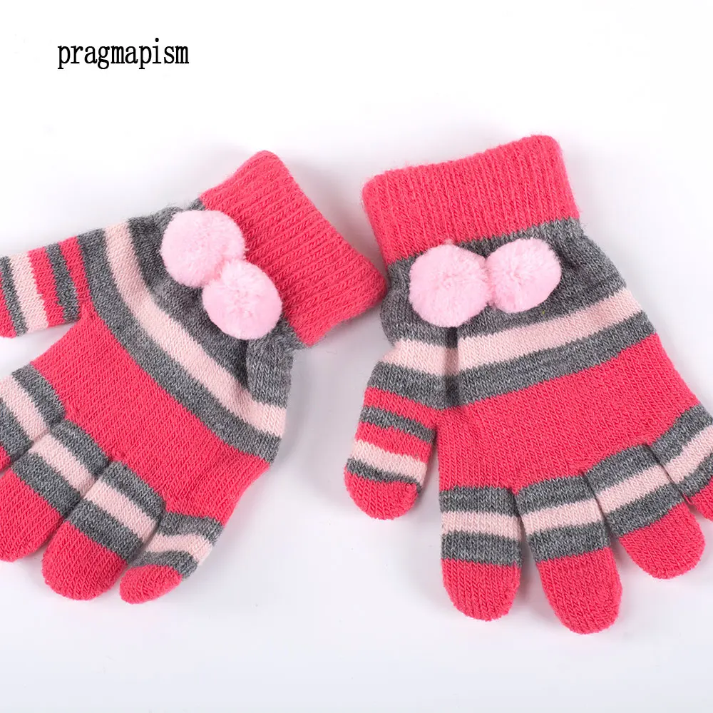 Мягкие Детские теплые осенне зимние перчатки для девочек модные вязаные с