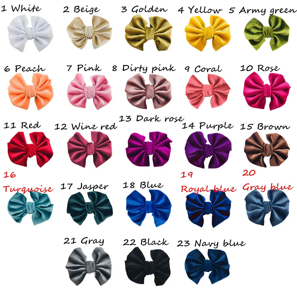 

23 Pcs/Lot, 4 inch Velvet Hair Bow Clips, Fashion Messy Bow Hair Clips, Kids Girls Hair Accessories