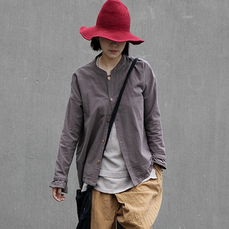 Новинка 2019 простая Однотонная рубашка с воротником-стойкой и манжетами на