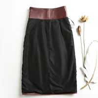 Sexy Women Wrap Mid High Waist Sheepskin Pencil Skirt Pocket Autumn Elegant Ladies Office Work Bodycon Genuine Leather Skirts