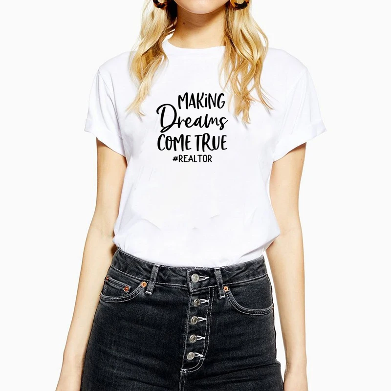 Женская футболка с принтом MAKING DREAM короткий рукав свободная топ Повседневная