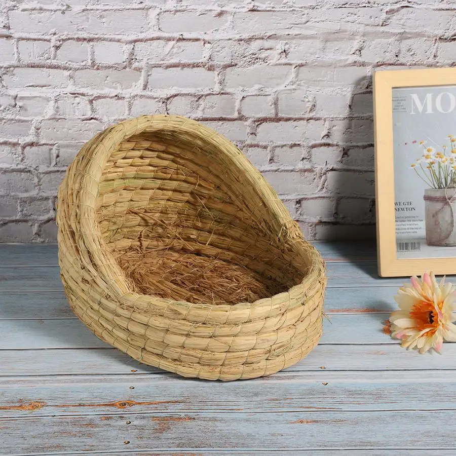 Cute Animal Cages Small Pet Hand Made Straw Braid Grass House Bed Slipper Shape for Rabbit Guinea Pig Hamster Sleeping | Дом и сад