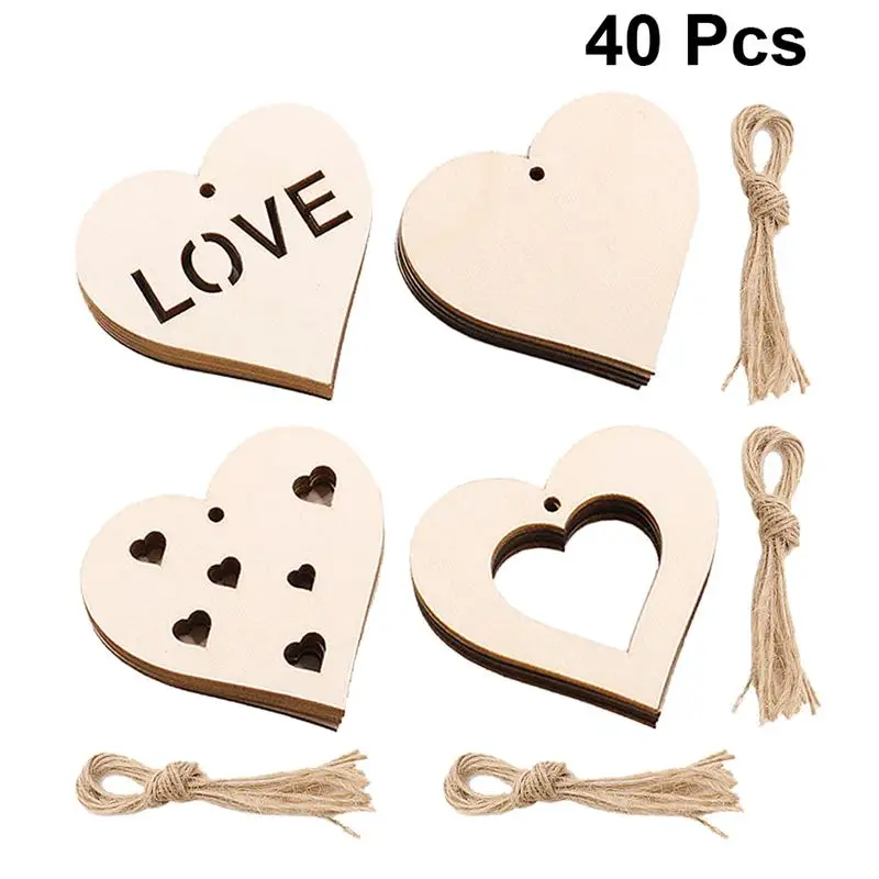 40 шт. деревянные подвески в форме сердца изящные поделки влюбленные пары висячие