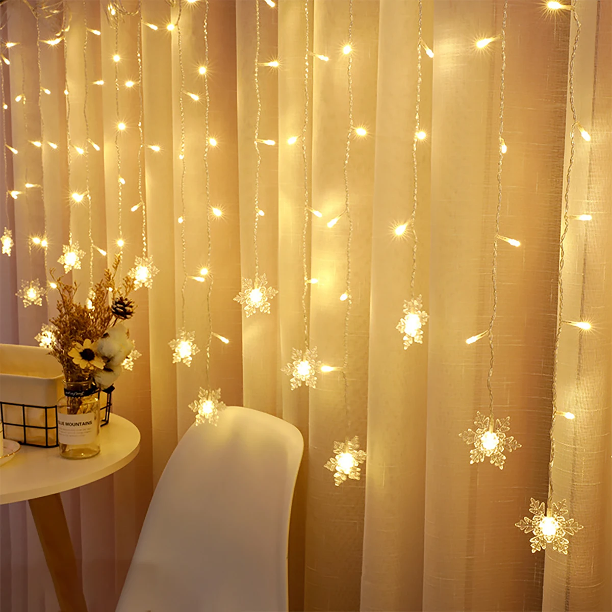 

FENGRISE LED Snowflake Lights Curtain Garland Light String Christmas Decoration For Home Outdoor Fairy Light String Party Decor