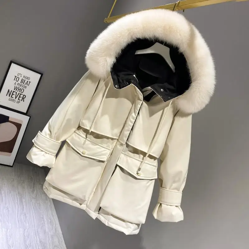 

Зимняя куртка 2021, теплая Толстая куртка с меховым воротником, модная длинная парка с капюшоном, женская одежда, женская зимняя одежда, пальт...