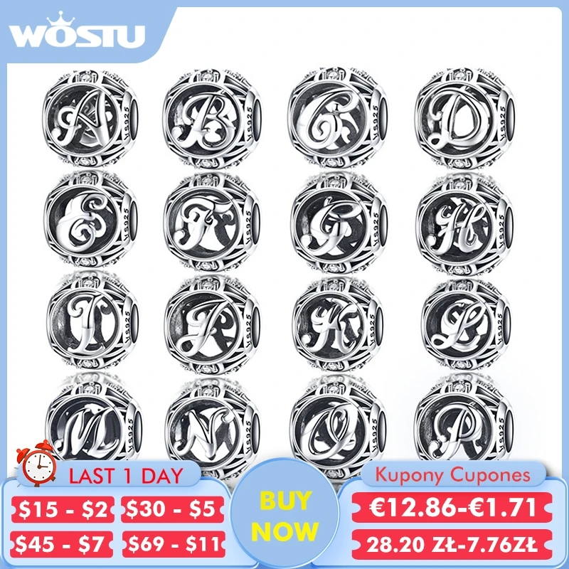 Женский браслет WOSTU из серебра 925 пробы с буквенным принтом A Z бусинами для