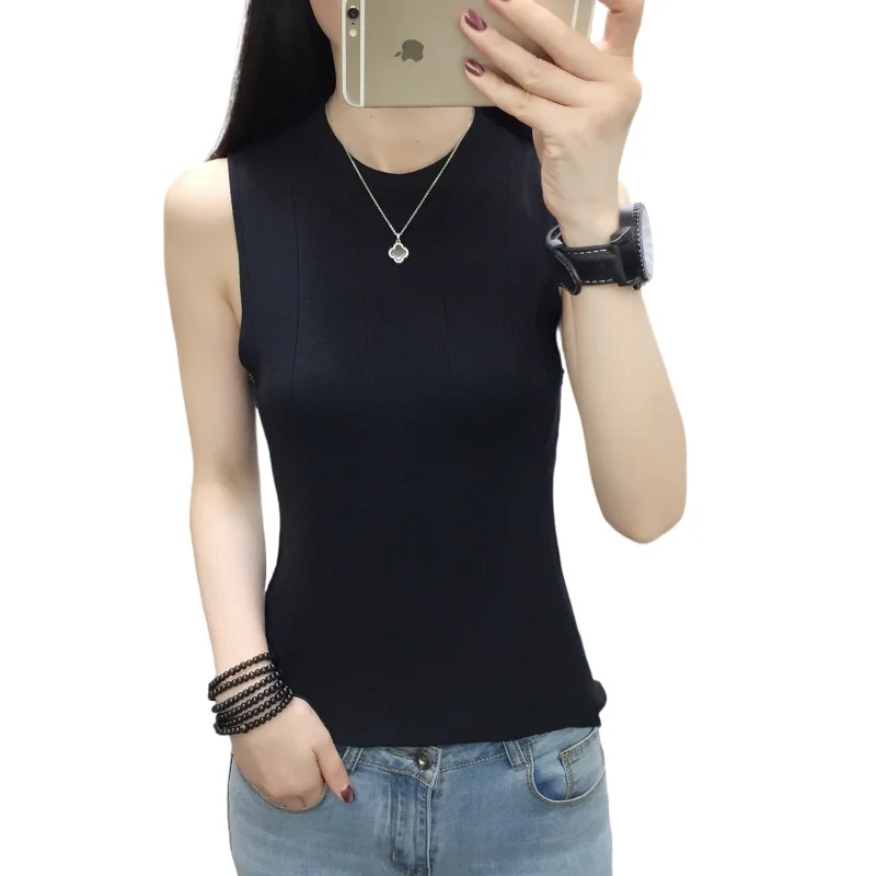 

6 Colors Knitted Tank Tops Female Sleeveless Spring Summer Knit Half Turtleneck Vest Women Casual Waistcoat Knit Elastic Top